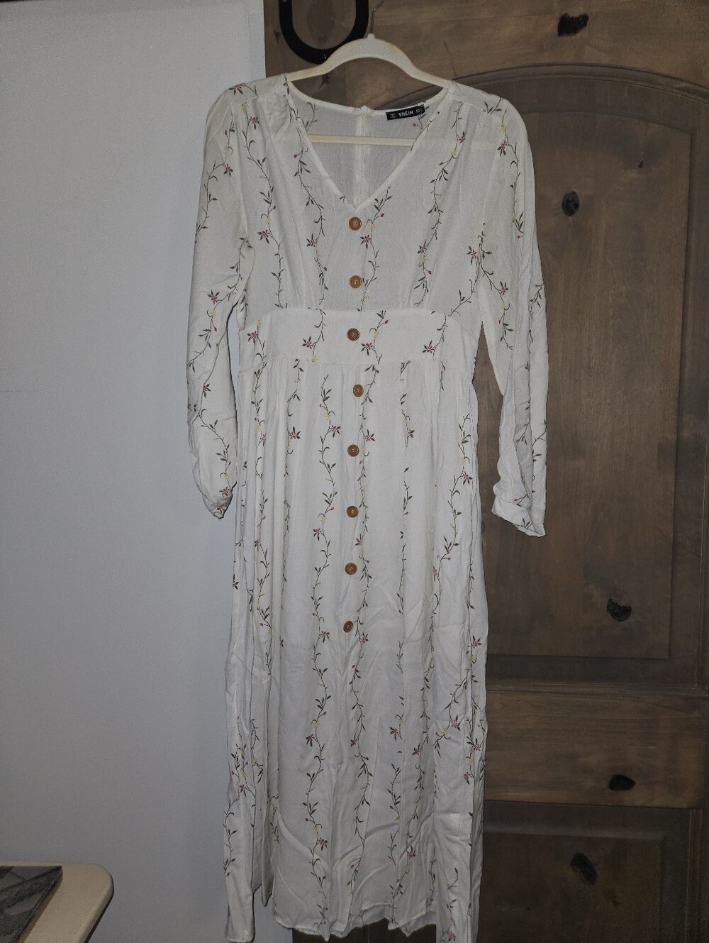 White Floral Button-Front Maxi Dress